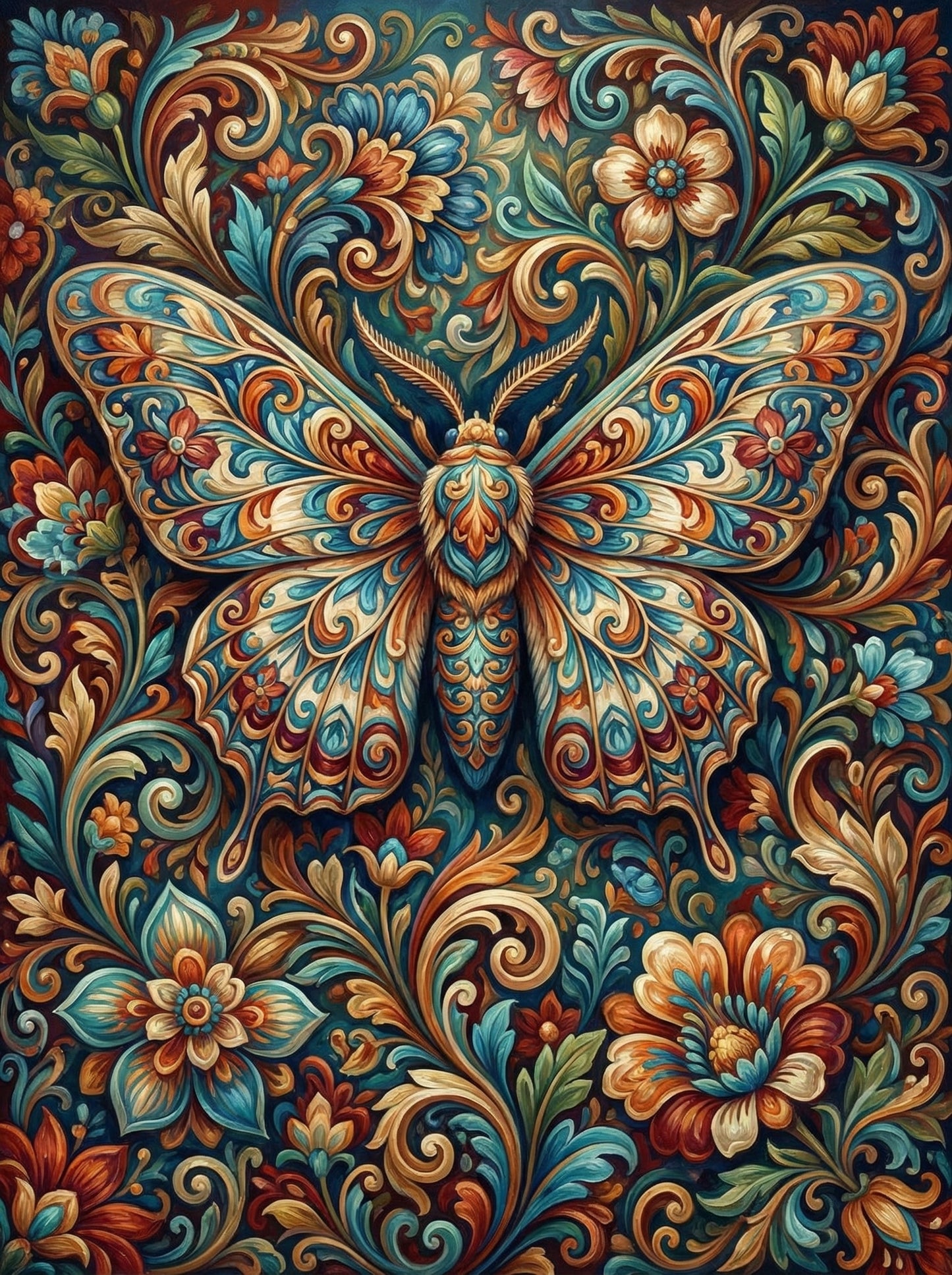 Ornamental Moth Tapestry (100 Color Diamond Painting)