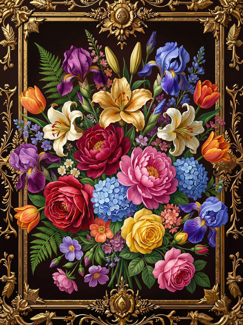 Ornamental Floral Bouquet (100 Color Diamond Painting)