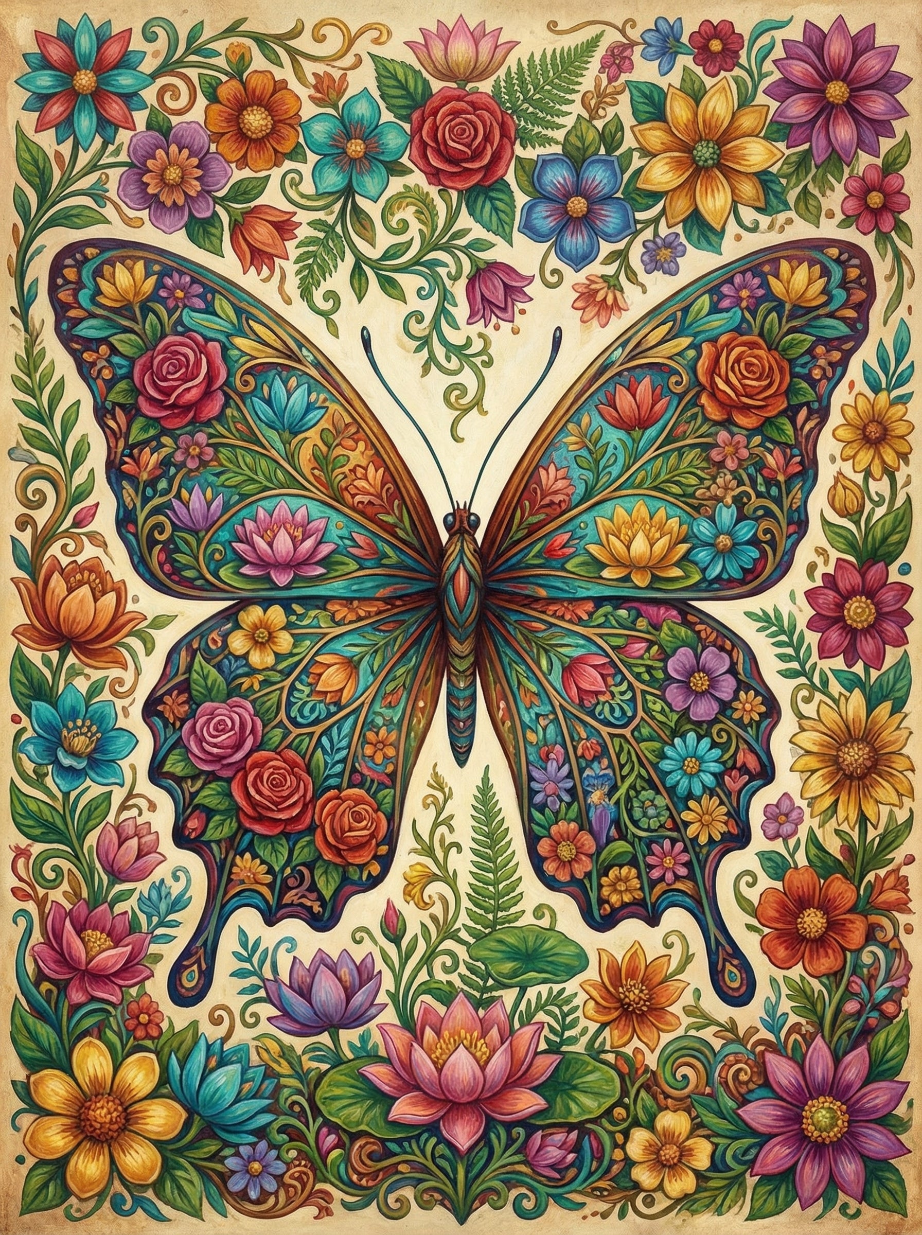 Floral Butterfly Garden (100 Color Diamond Painting)