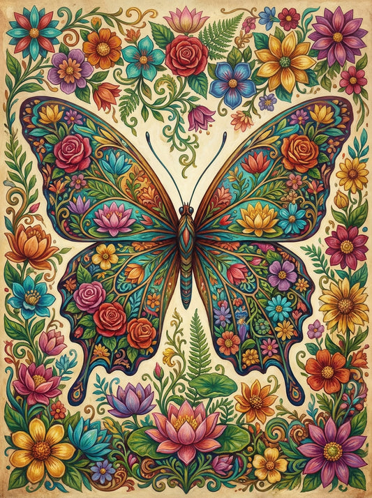 Floral Butterfly Garden (100 Color Diamond Painting)