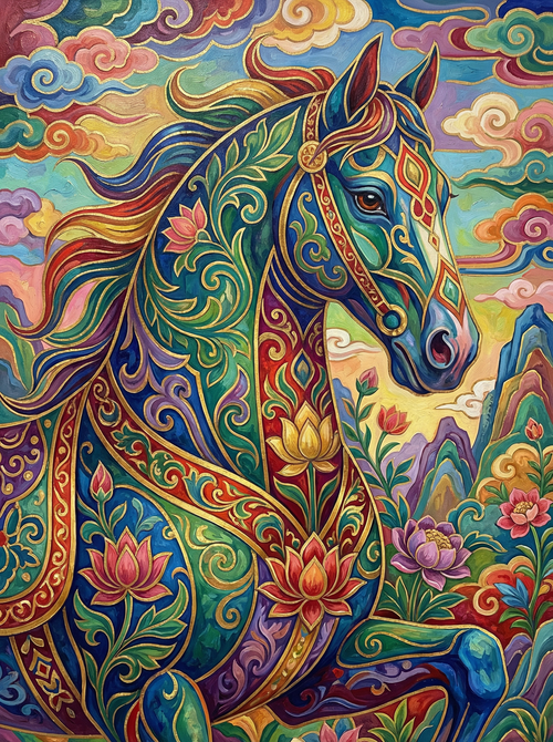 Ornamental Mandala Horse (80 Colors)