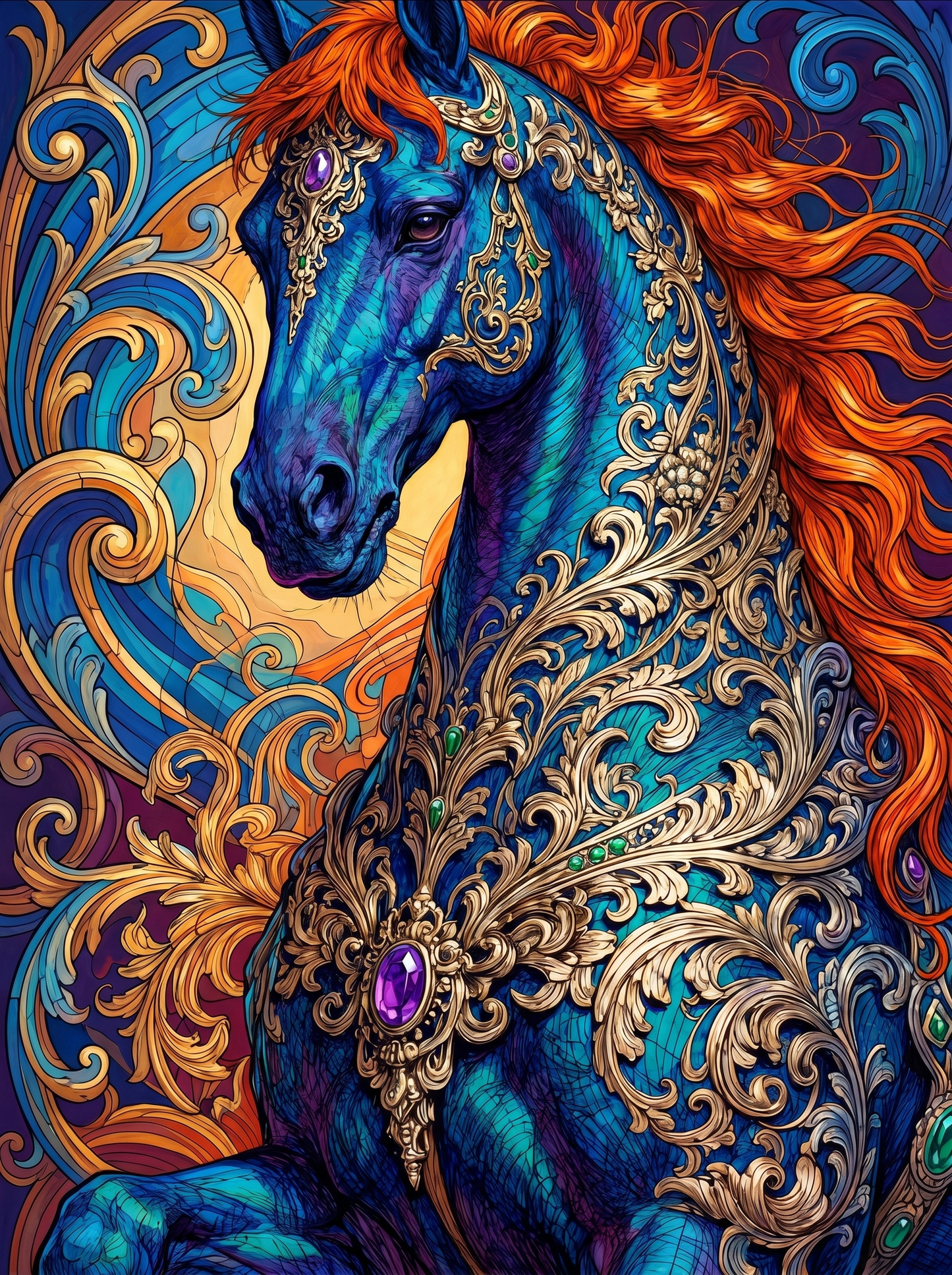 Ornate Blue Horse (100 Color Diamond Painting) Diamond Painting kit