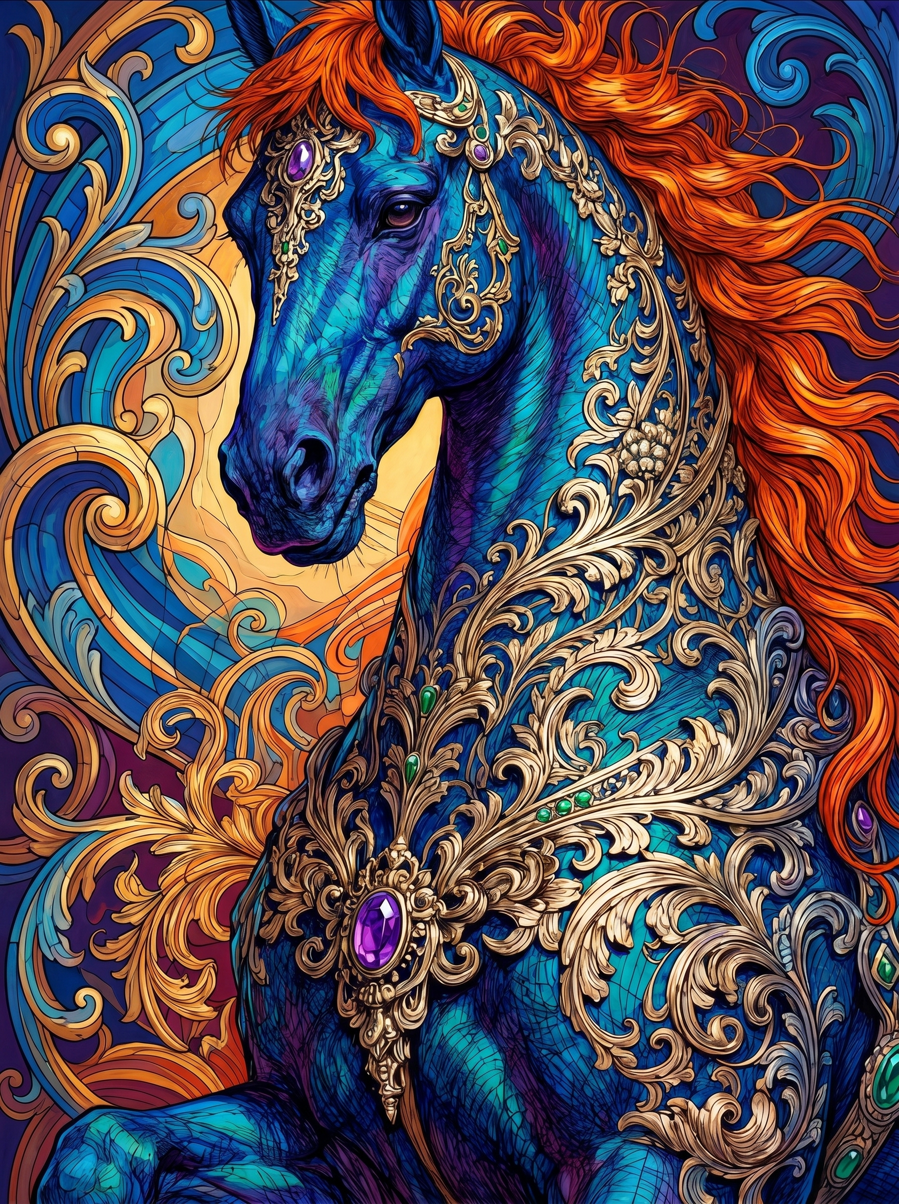 Ornate Blue Horse (100 Color Diamond Painting) Diamond Painting kit