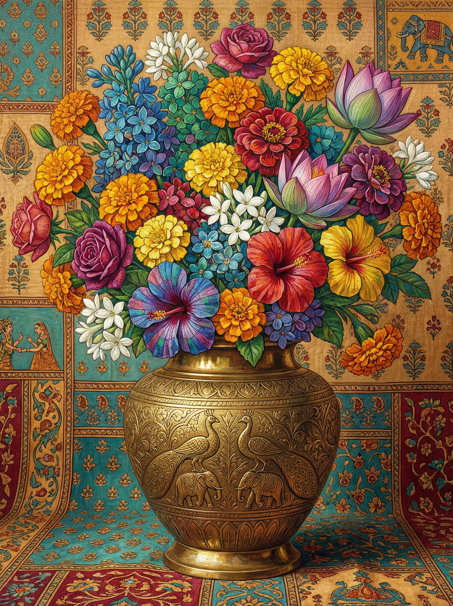 Ornate Brass Garden Bouquet (100 Color Diamond Painting)