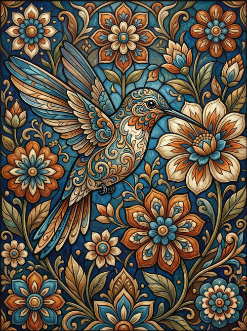 Ornate Hummingbird Floral (100 Color Diamond Painting) Diamond Painting kit