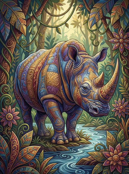 Ornate Jungle Rhinoceros (Diamond Painting) Diamond Painting kit
