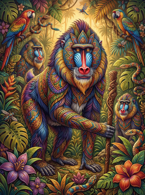 Ornate Mandrill Jungle (100 Color Diamond Painting) Diamond Painting kit