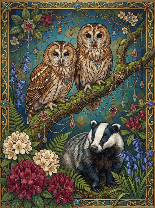 Ornate Owls Badger Nature (Diamond Painting) Diamond Painting kit