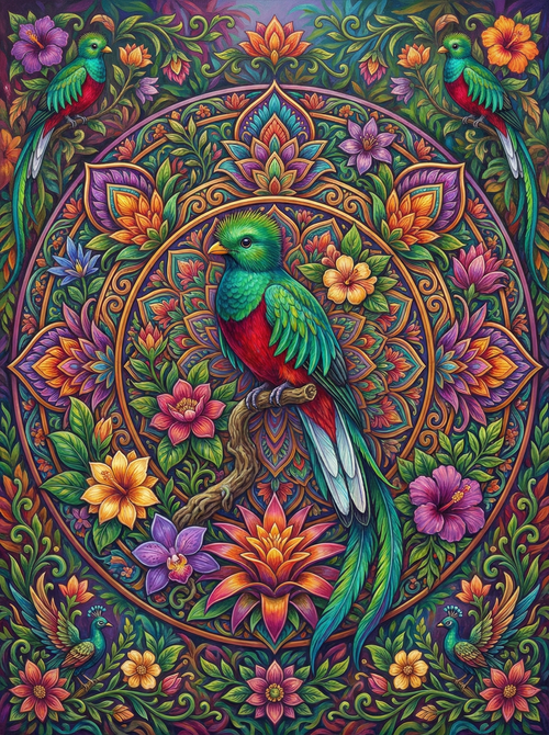 Ornate Parrot Mandala (100 Color Diamond Painting) Diamond Painting kit