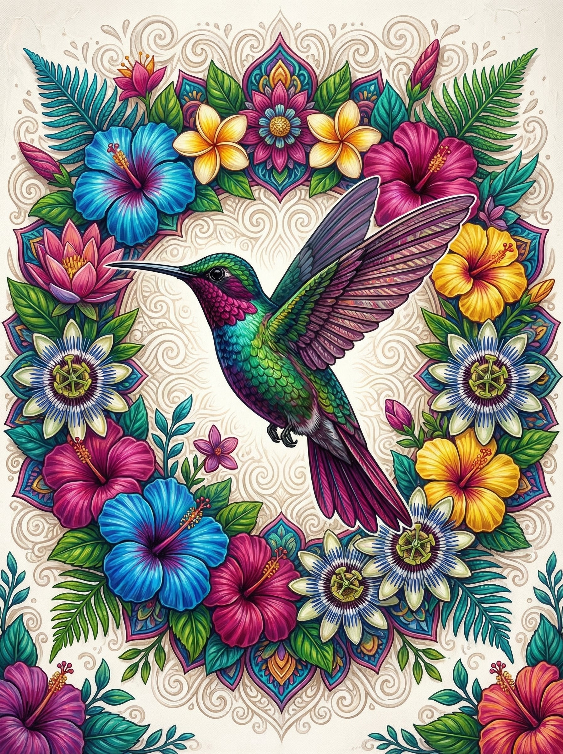 Ornate Hummingbird Florals (100 Color Diamond Painting) Diamond Painting kit