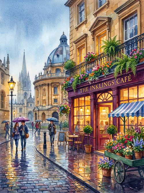 Oxford Spires Rainy Café