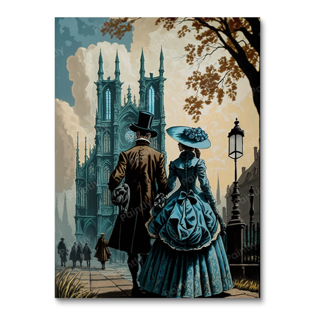 Victorian Stroll by the Cathedral (Board Canvas)