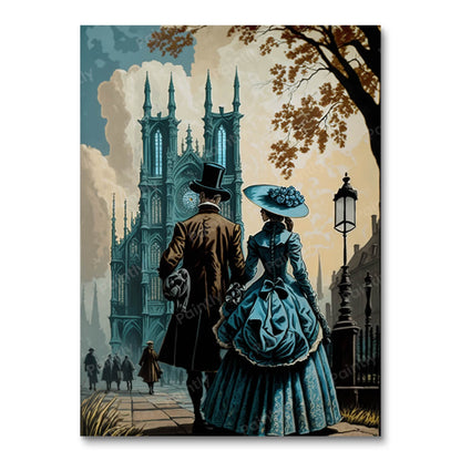 Victorian Stroll by the Cathedral (Board Canvas)