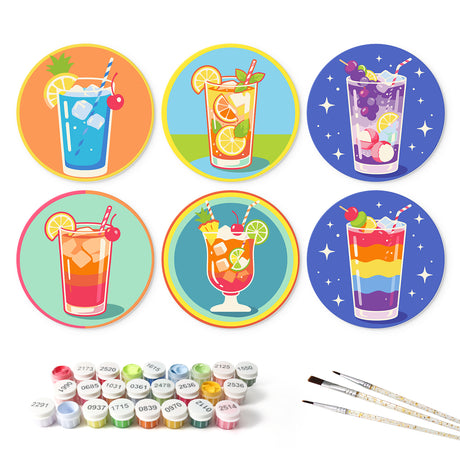 Fizzy Fruit Punch Parade mini board kit – Six fruity iced drinks with straws and citrus slices, from a blue lemonade to a hurricane glass and rainbow layers