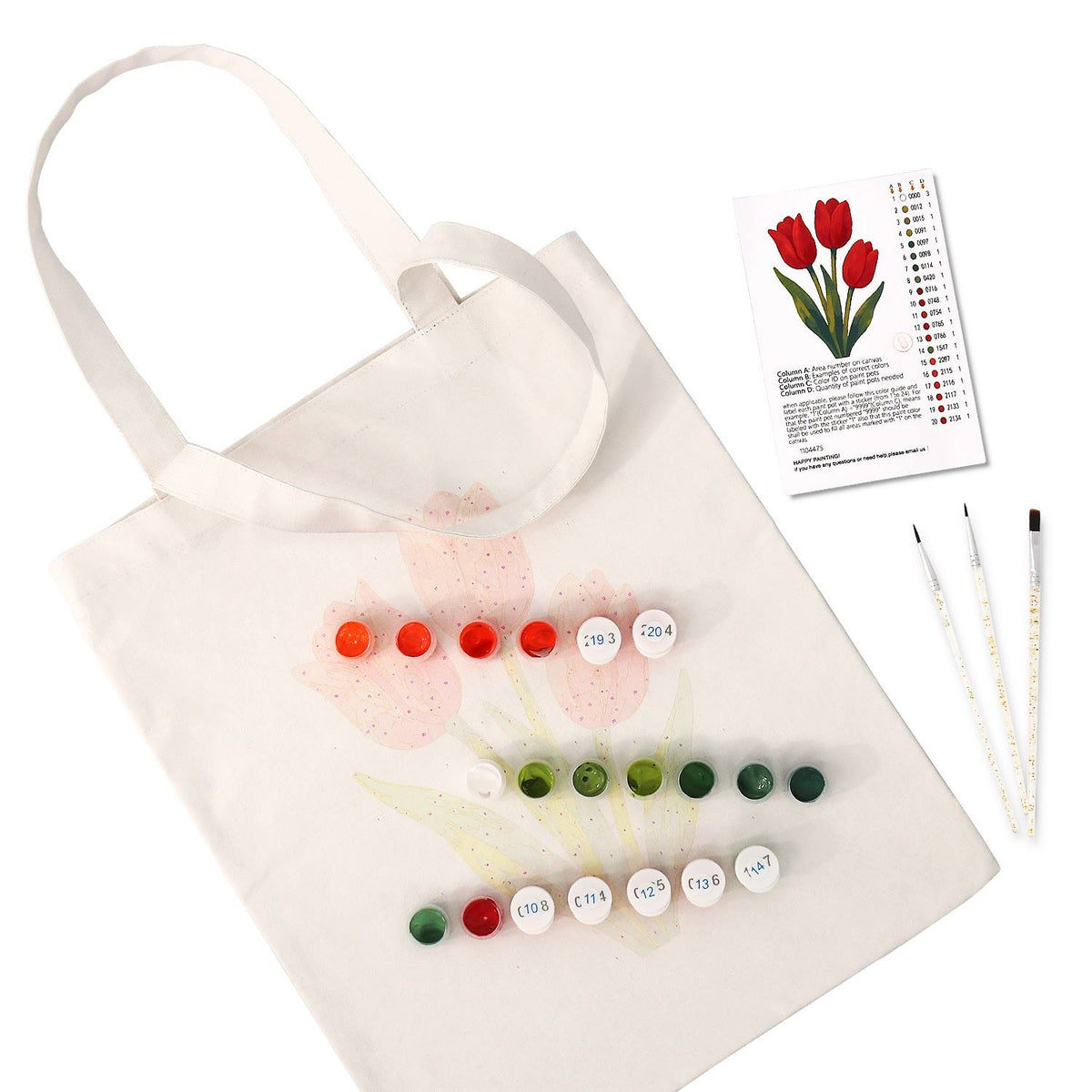 Three Scarlet Tulips paint by numbers tote bag – image 2