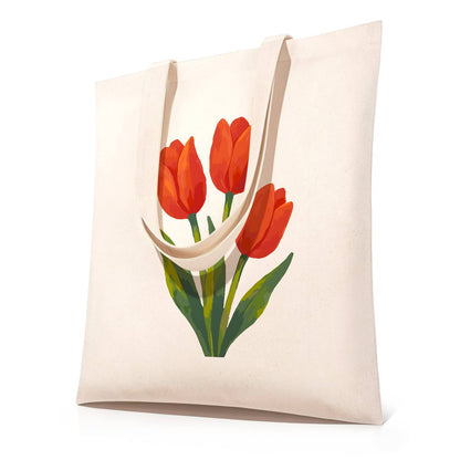 Three Scarlet Tulips paint by numbers tote bag – Three red tulips on green stems with long leaves