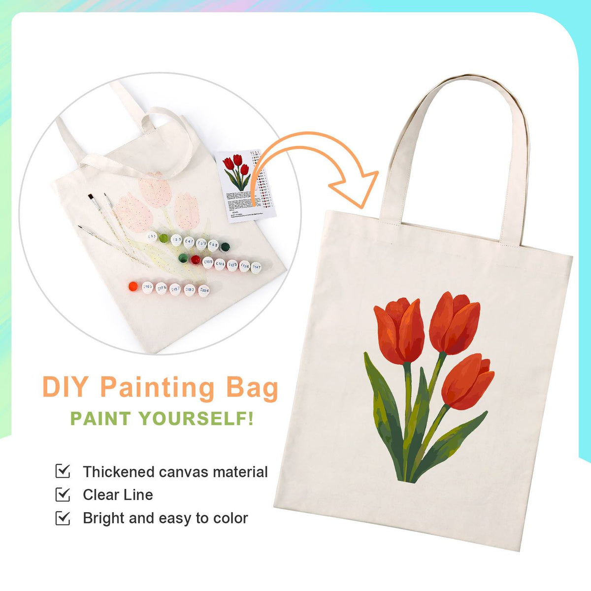 Three Scarlet Tulips paint by numbers tote bag – image 4