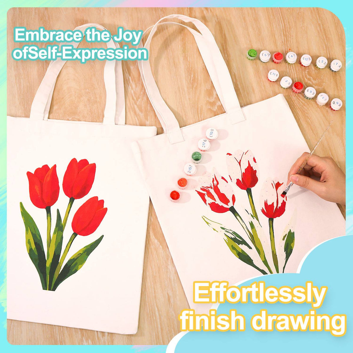 Three Scarlet Tulips paint by numbers tote bag – image 8