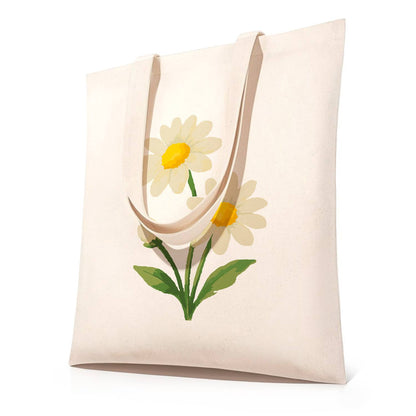 Twin Daisies in Bloom paint by numbers tote bag – Two white daisies with yellow centres on green stems and leaves