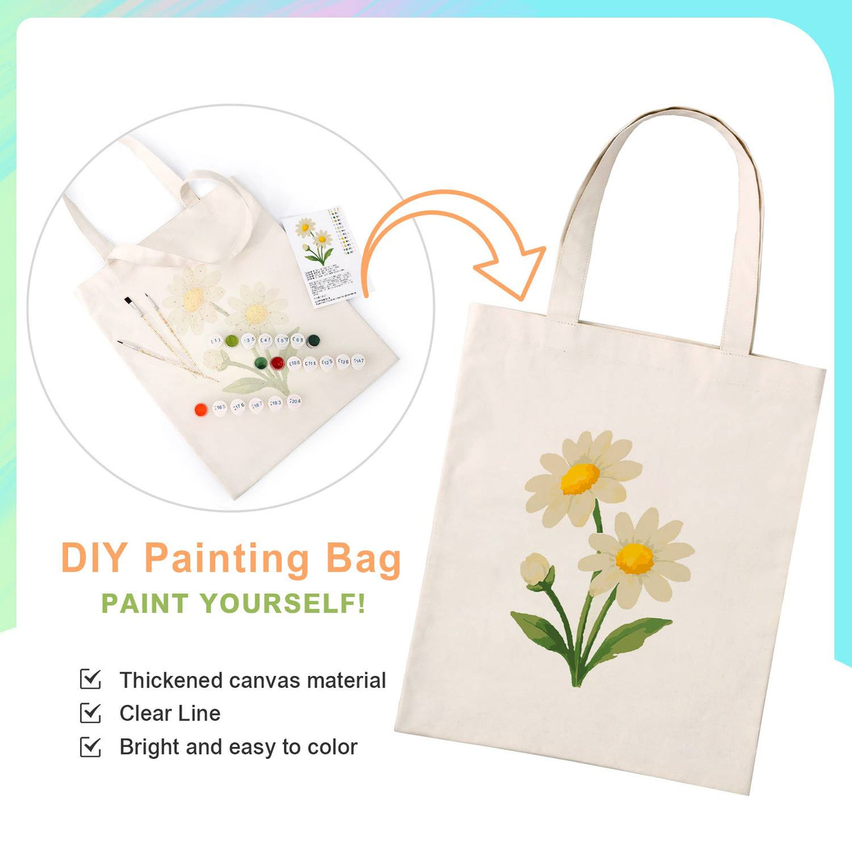 Twin Daisies in Bloom paint by numbers tote bag – image 4