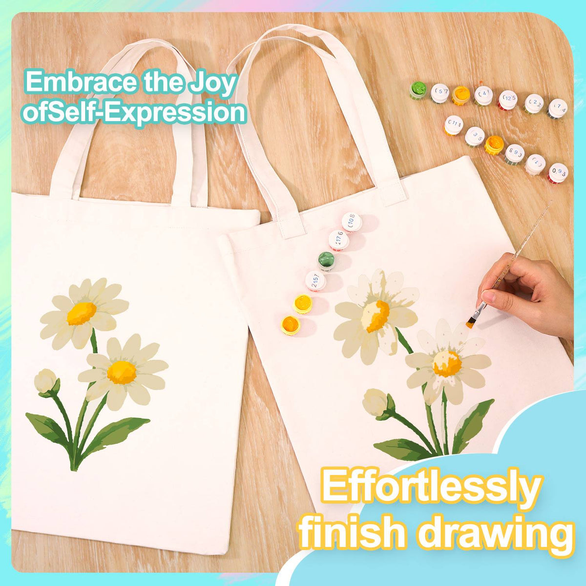 Twin Daisies in Bloom paint by numbers tote bag – image 7