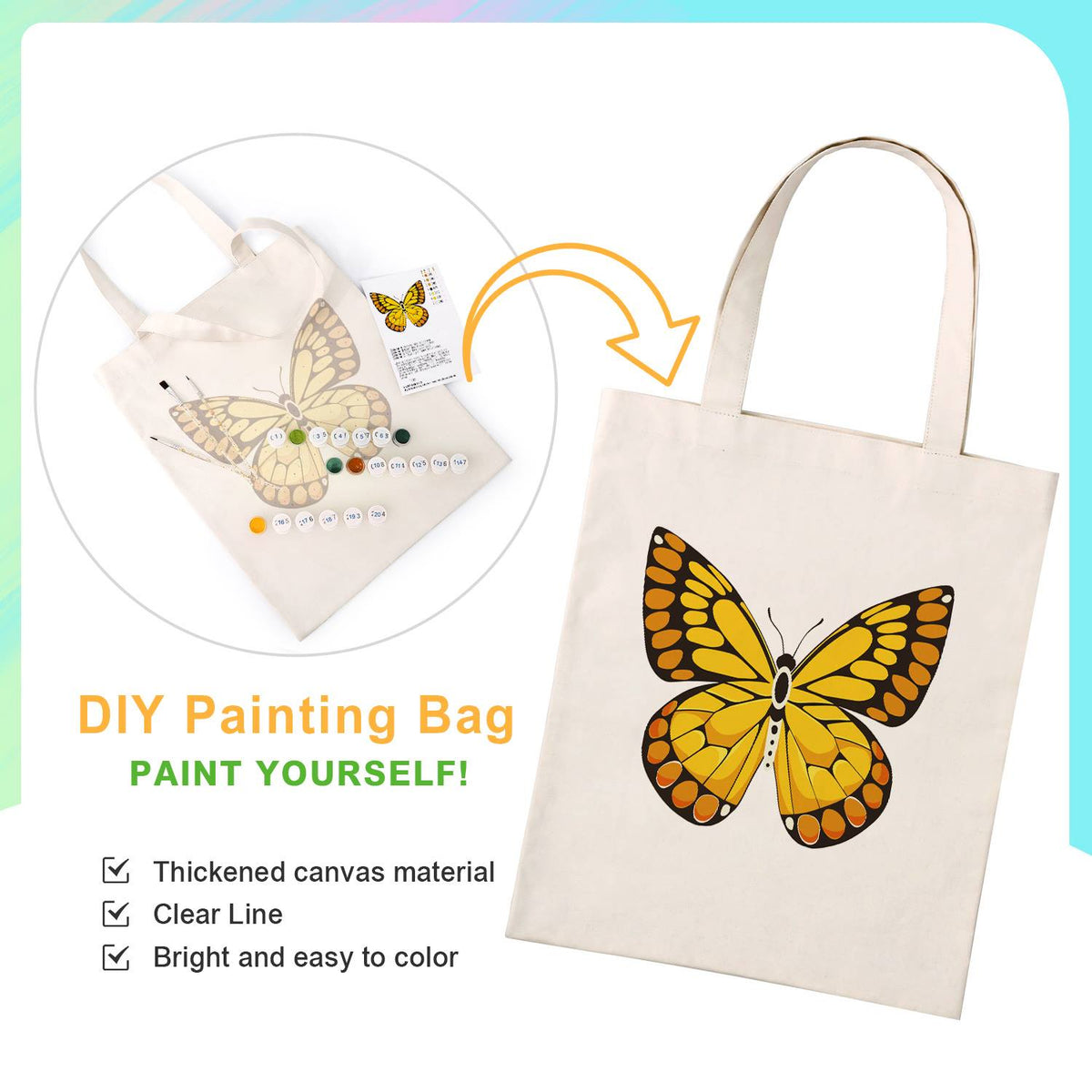 Golden Butterfly with Amber Spots paint by numbers tote bag – image 4