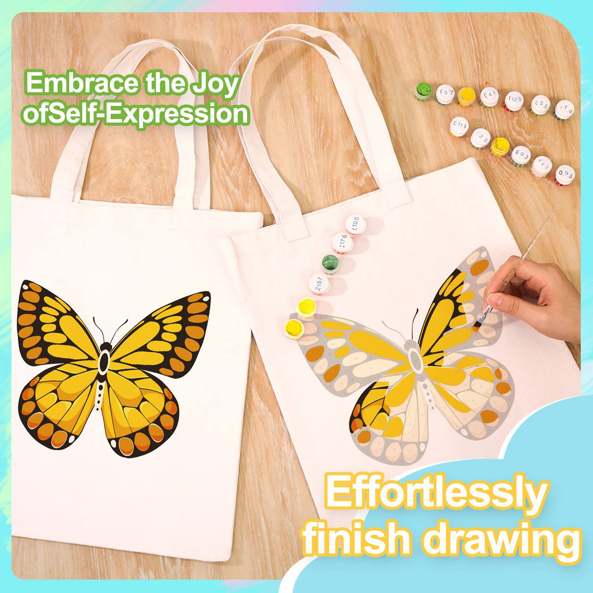 Golden Butterfly with Amber Spots paint by numbers tote bag – image 8