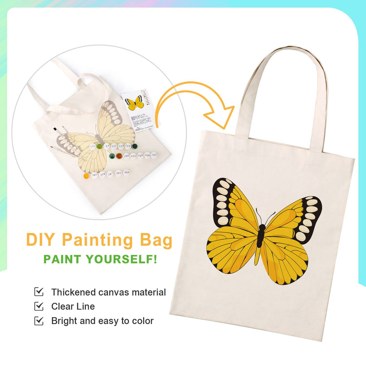 Black-Tipped Sunshine Butterfly paint by numbers tote bag – image 4