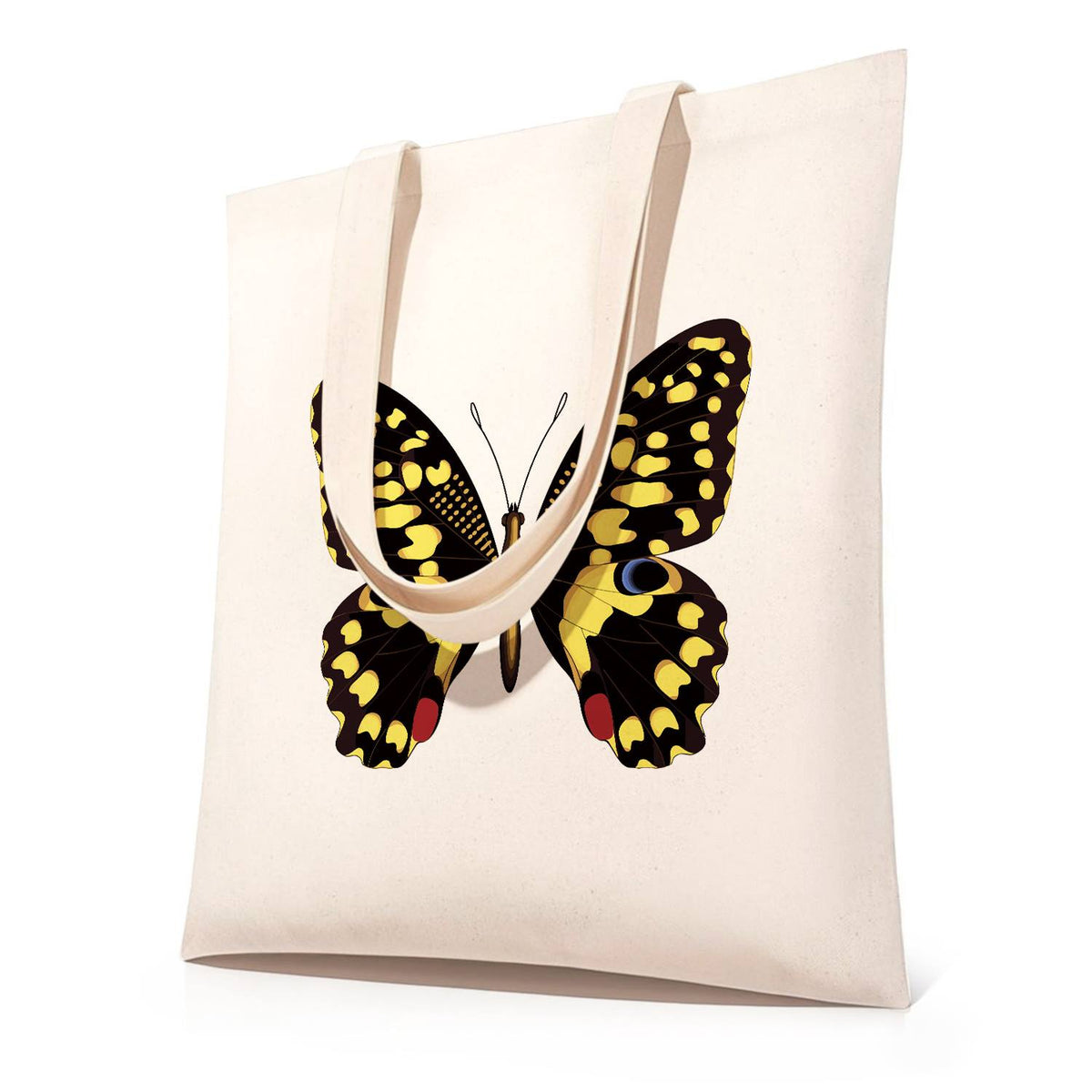 Yellow-Spotted Swallowtail paint by numbers tote bag – Black swallowtail butterfly with yellow spots and small red and blue eyespots