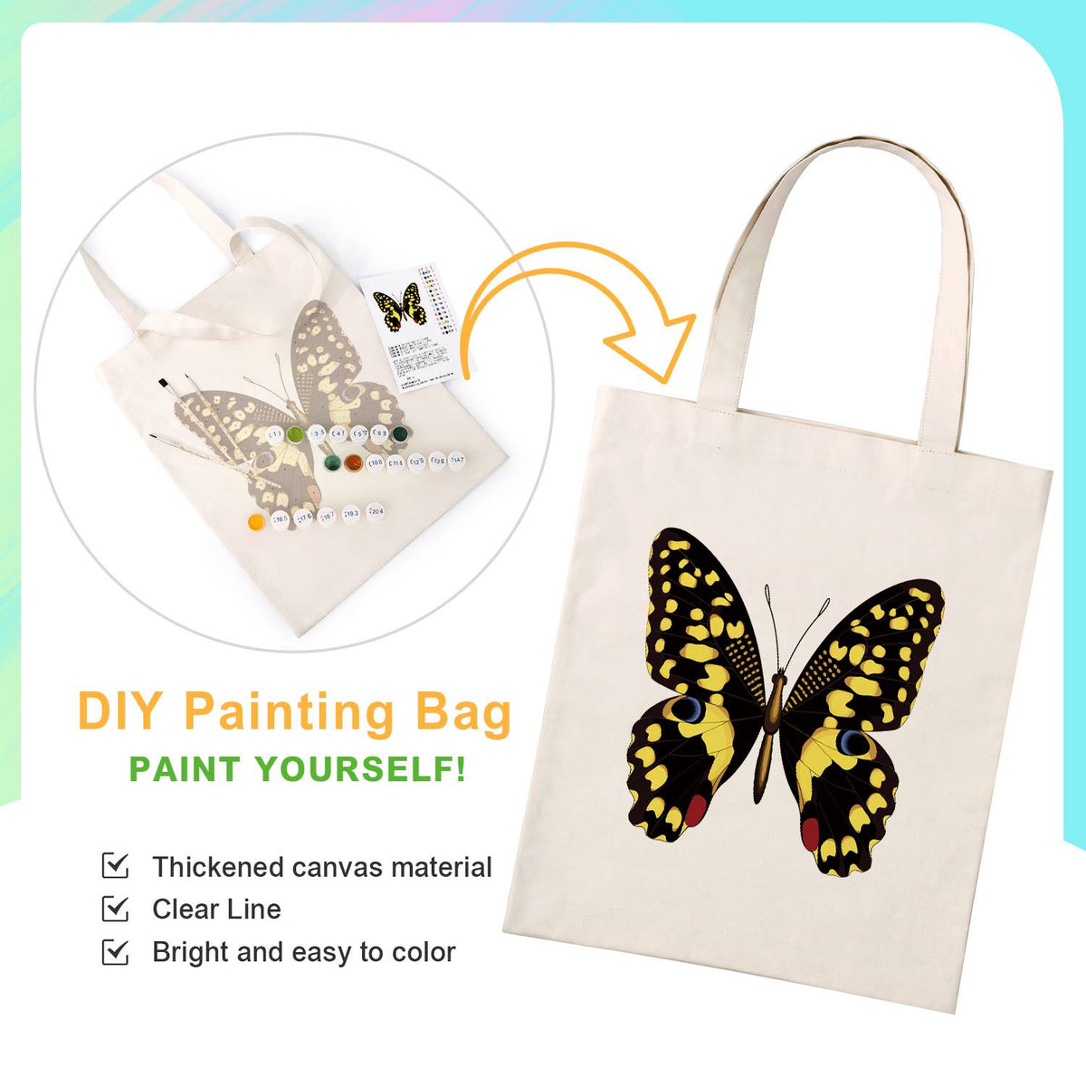Yellow-Spotted Swallowtail paint by numbers tote bag – image 4