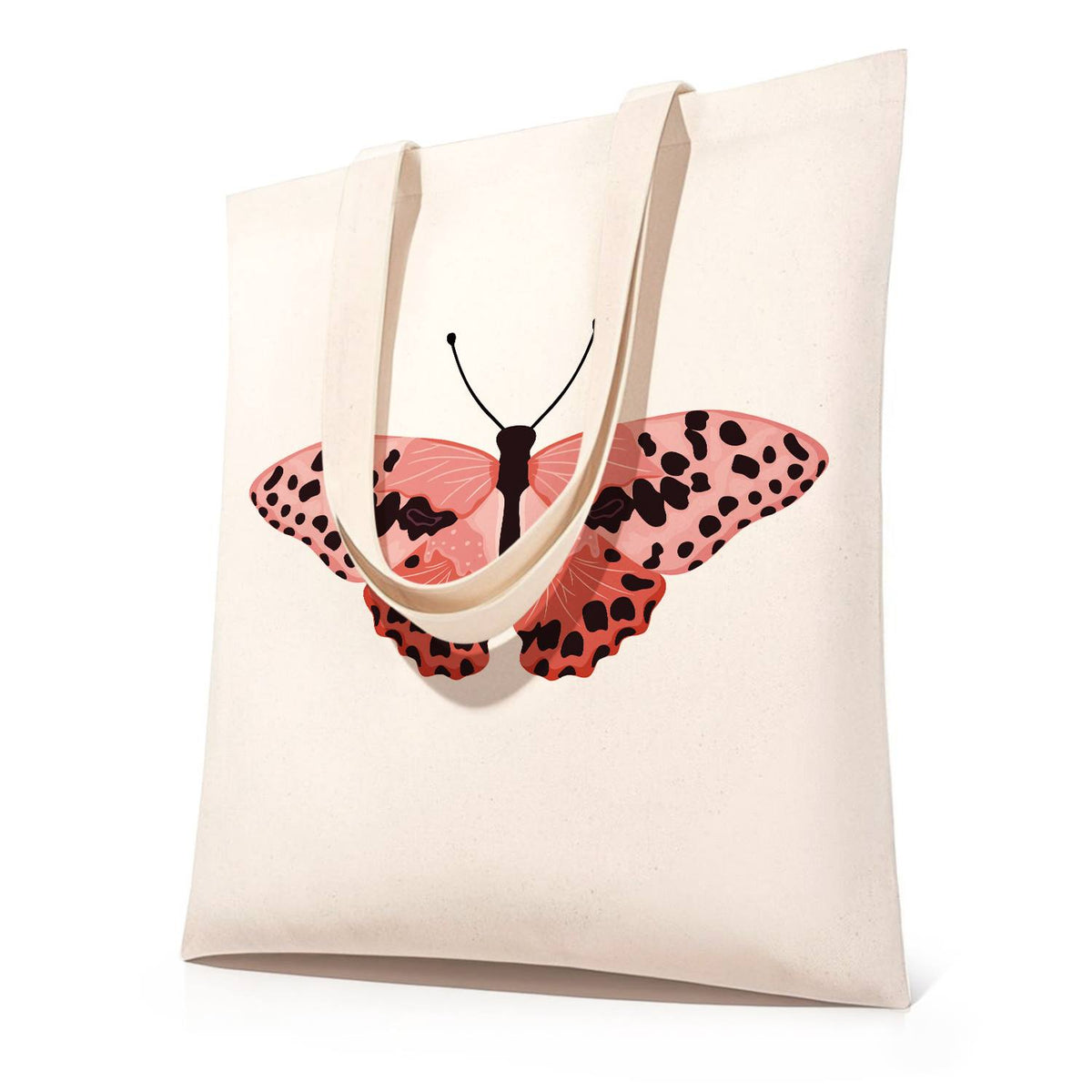 Spotted Salmon-Pink Butterfly paint by numbers tote bag – Salmon-pink butterfly with black spots and long curled antennae