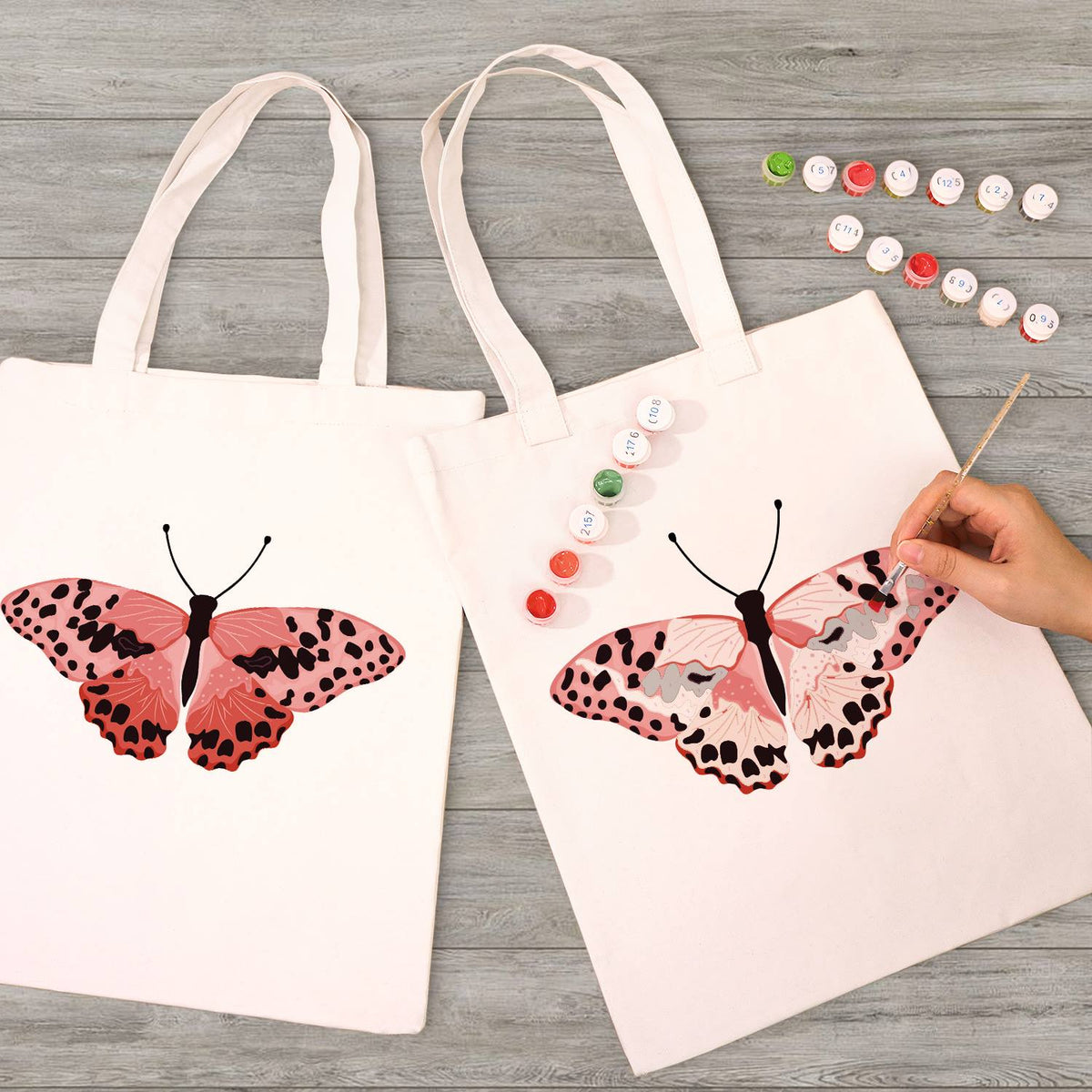 Spotted Salmon-Pink Butterfly paint by numbers tote bag – image 7