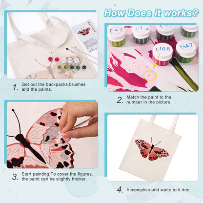 Spotted Salmon-Pink Butterfly paint by numbers tote bag – image 12