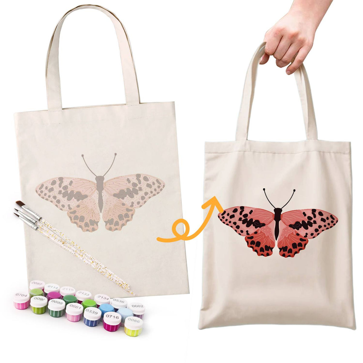 Spotted Salmon-Pink Butterfly paint by numbers tote bag – image 17