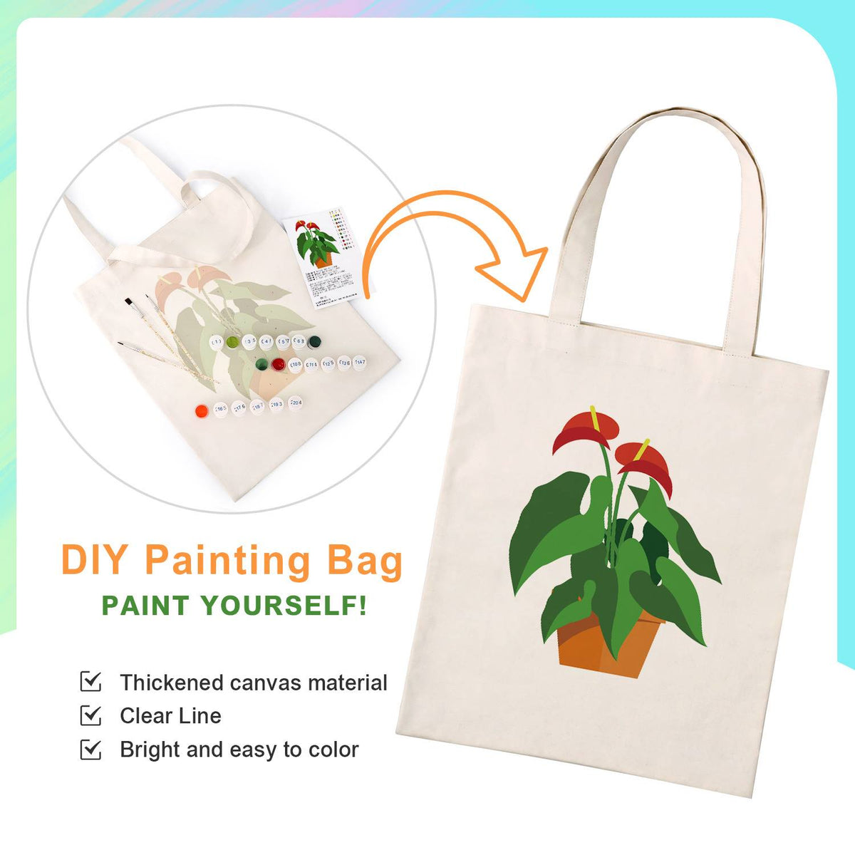 Flamingo Flower in Terracotta paint by numbers tote bag – image 4