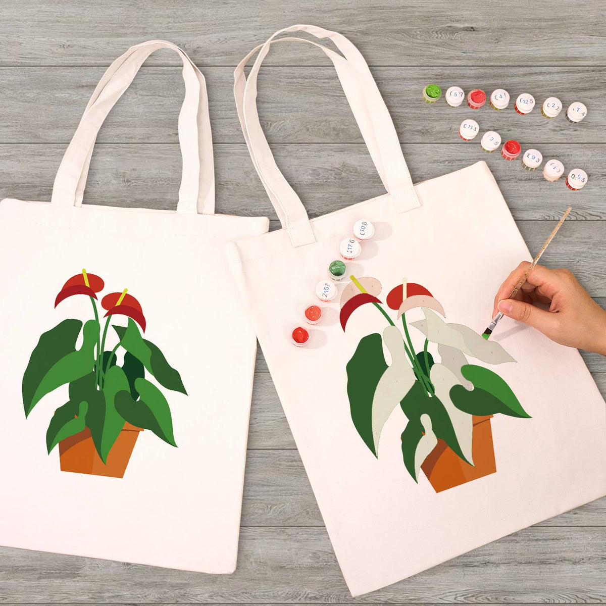 Flamingo Flower in Terracotta paint by numbers tote bag – image 7