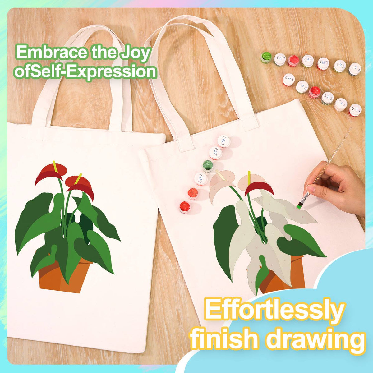 Flamingo Flower in Terracotta paint by numbers tote bag – image 8