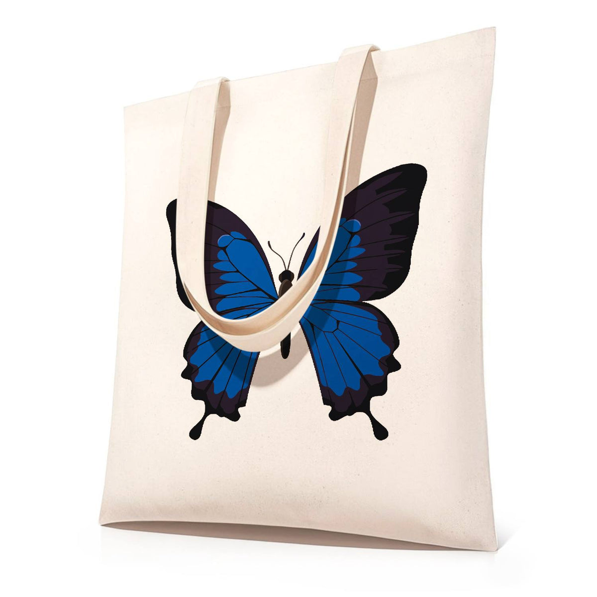 Electric Blue Swallowtail paint by numbers tote bag – Butterfly with vivid blue wings bordered in black and short tails
