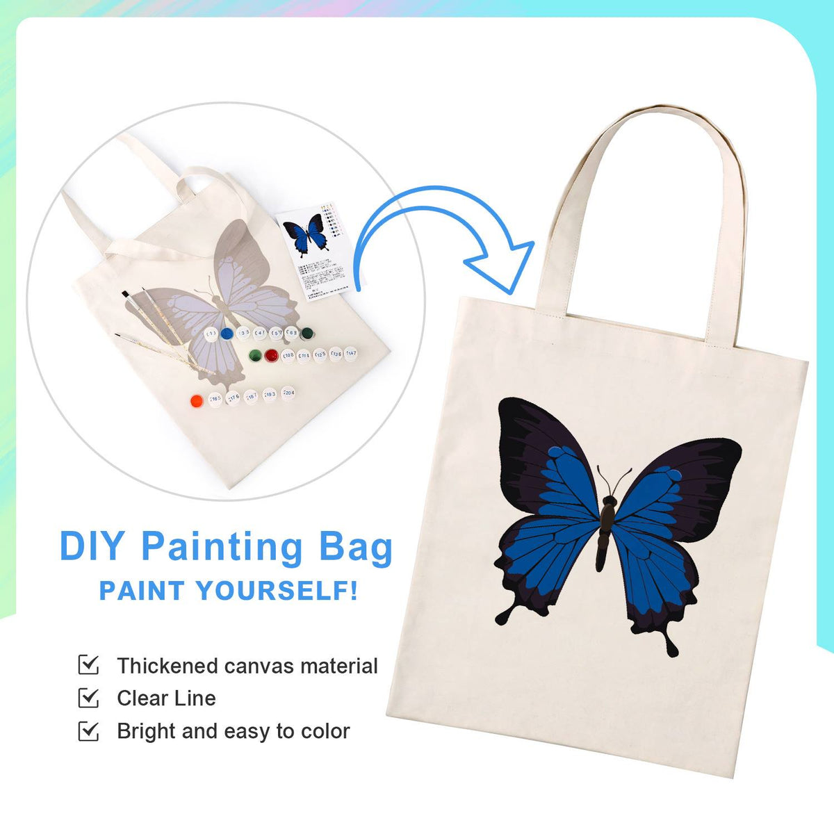 Electric Blue Swallowtail paint by numbers tote bag – image 4