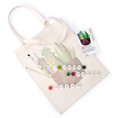 Succulent Garden in a Plum Pot paint by numbers tote bag – image 5