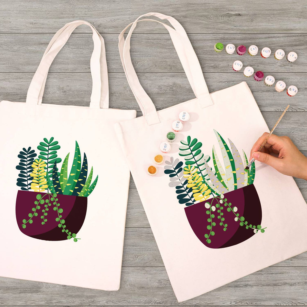 Succulent Garden in a Plum Pot paint by numbers tote bag – image 7