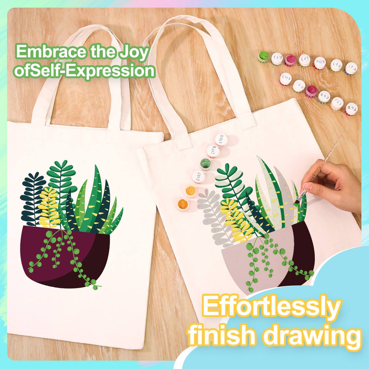 Succulent Garden in a Plum Pot paint by numbers tote bag – image 8