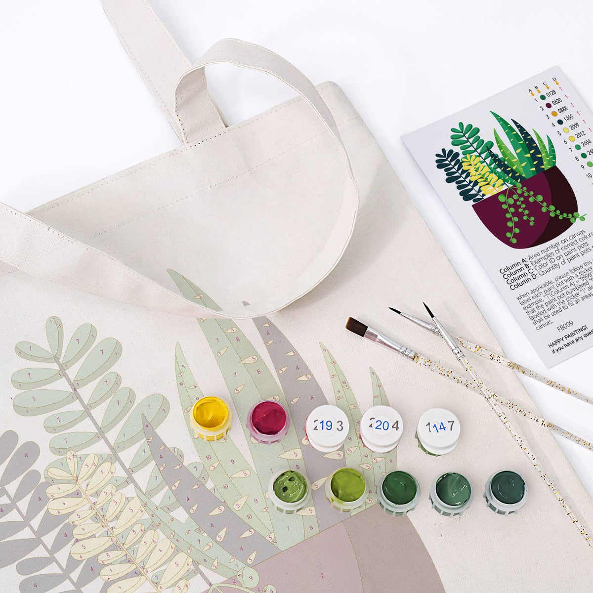 Succulent Garden in a Plum Pot paint by numbers tote bag – image 11