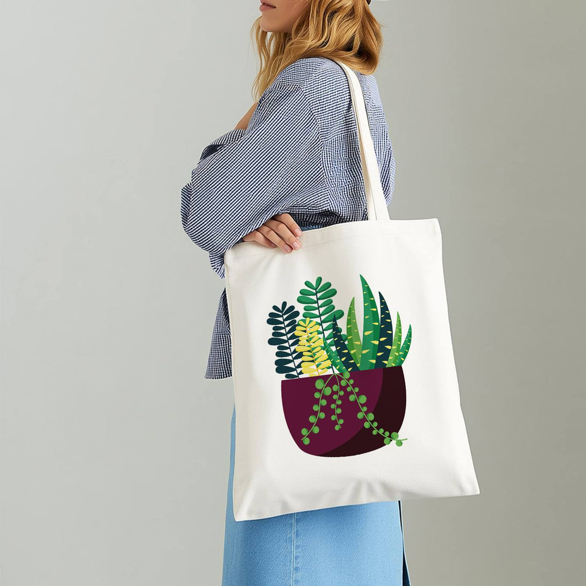 Succulent Garden in a Plum Pot paint by numbers tote bag – image 15
