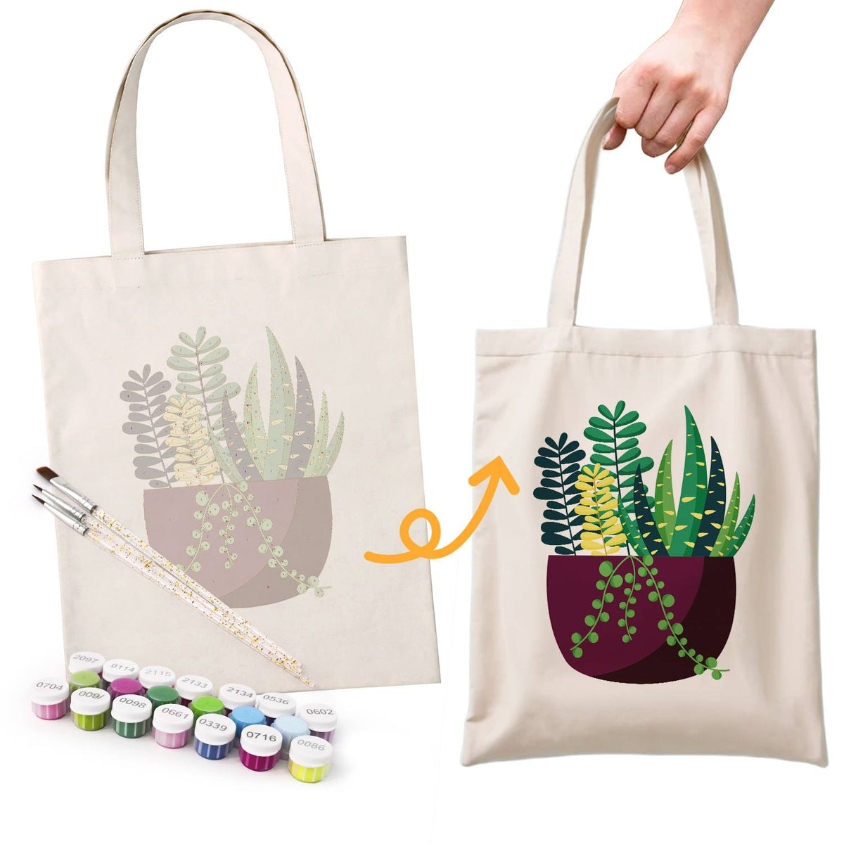 Succulent Garden in a Plum Pot paint by numbers tote bag – image 16