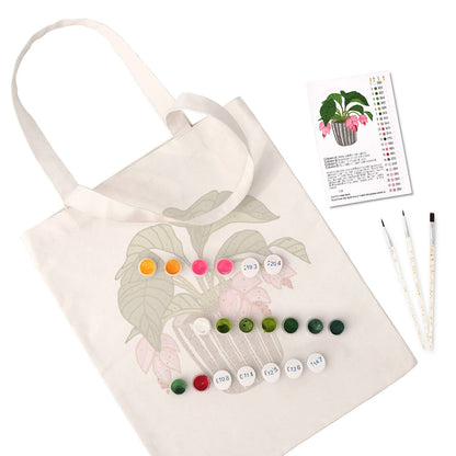 Pink Blooms in a Striped Pot paint by numbers tote bag – image 2