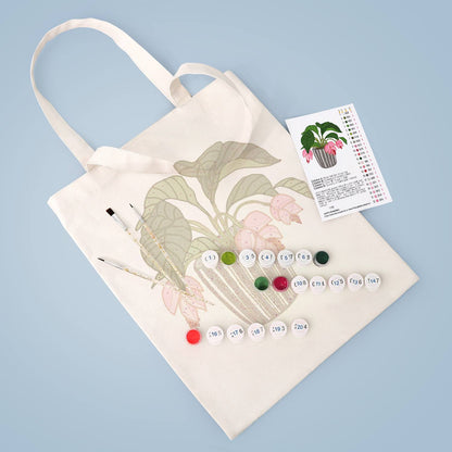 Pink Blooms in a Striped Pot paint by numbers tote bag – image 6