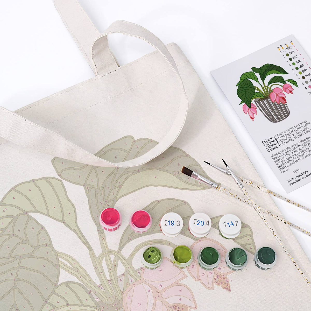 Pink Blooms in a Striped Pot paint by numbers tote bag – image 12