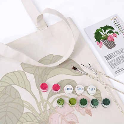 Pink Blooms in a Striped Pot paint by numbers tote bag – image 12