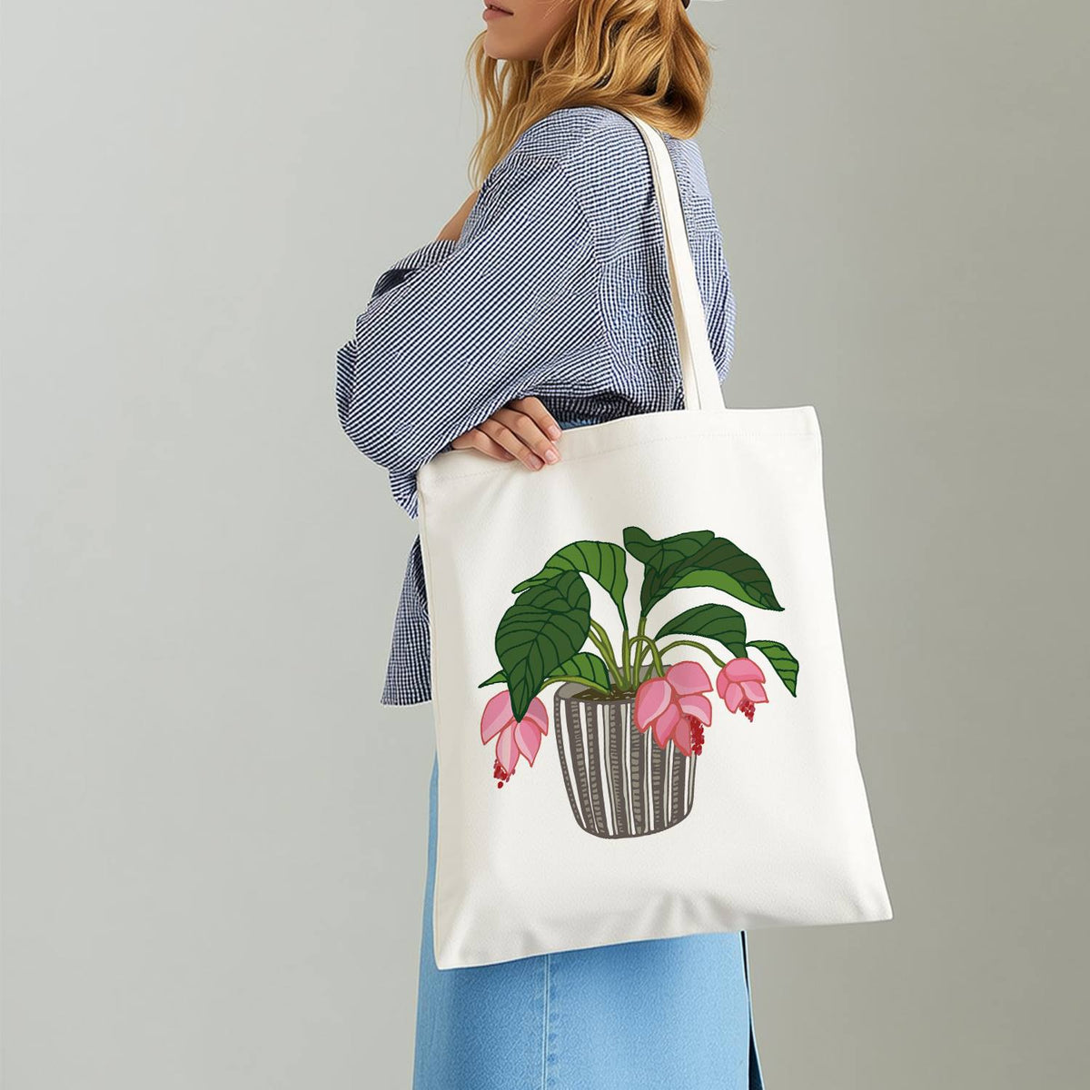 Pink Blooms in a Striped Pot paint by numbers tote bag – image 16